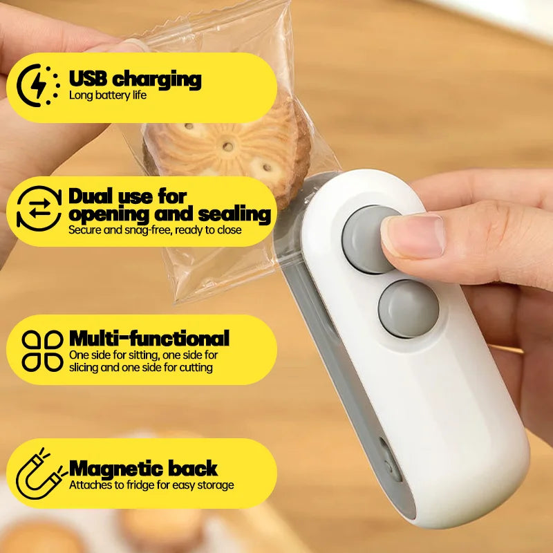 Mini 2-in-1 Rechargeable Portable Bag Sealer | Heat Sealing for Snacks and Cooking